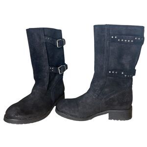 Diesel Women’s Boots Size 7 Siouxy Leather Cow Pigskin Moto Biker Black Buckle